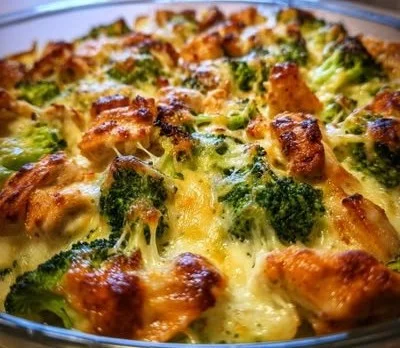 Keto Chicken Alfredo Broccoli Bake served in a dish for a healthy meal