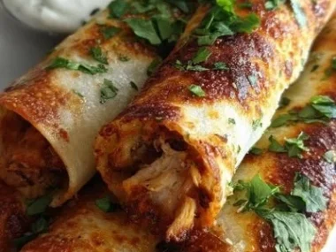 Keto Chicken Bacon Ranch Taquitos served on a plate with dipping sauce.