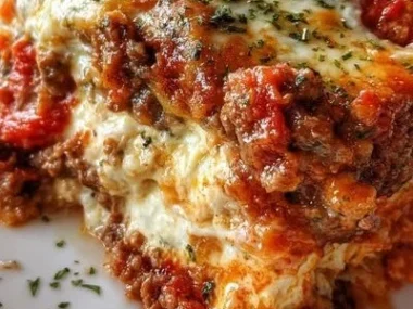 Delicious Keto Lasagna served with fresh basil and cheese