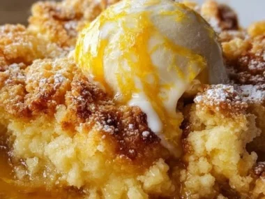 Delicious Lemon Cobbler dessert with a golden crust and fresh lemon flavor