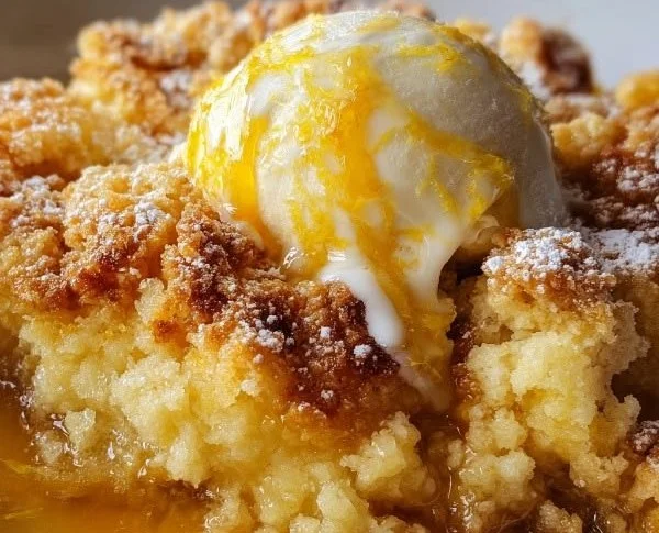 Delicious Lemon Cobbler dessert with a golden crust and fresh lemon flavor