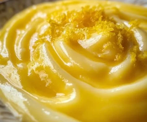 Homemade lemon curd spread in a jar with fresh lemons and pastry.