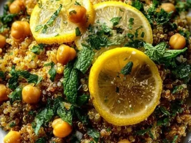 Lemon Herb Quinoa with Chickpeas served in a bowl
