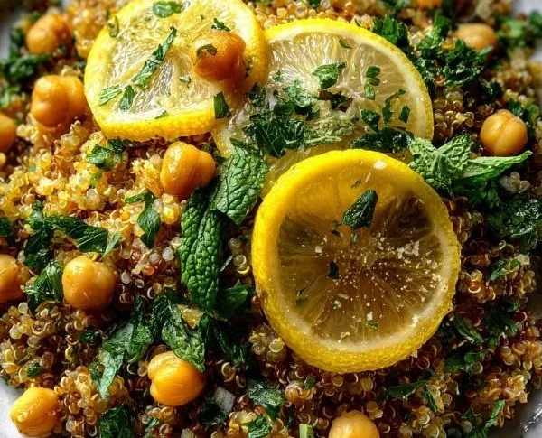 Lemon Herb Quinoa with Chickpeas served in a bowl