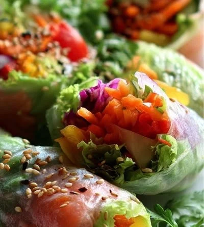 Lettuce Wrap Summer Rolls filled with fresh vegetables and herbs.