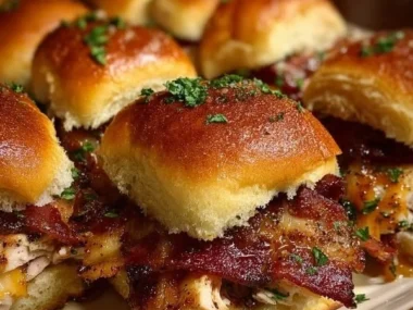 Delicious Maple Chicken Bacon Sliders served on a plate