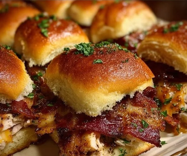 Delicious Maple Chicken Bacon Sliders served on a plate