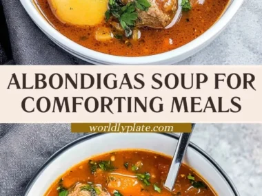 A bowl of comforting meatball soup with vegetables and herbs.