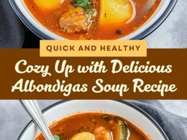 Delicious bowl of meatball soup featuring homemade meatballs and fresh vegetables.