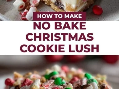 No Bake Christmas Cookie Lush dessert with layers of cookies and cream.