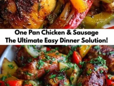 Delicious one pan chicken and sausage dish ready for dinner