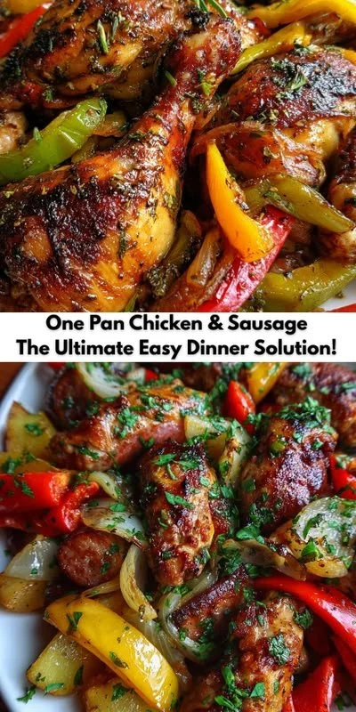 Delicious one pan chicken and sausage dish ready for dinner