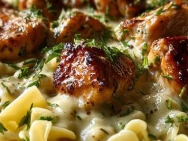 One-pan chicken with buttered noodles served in a bowl