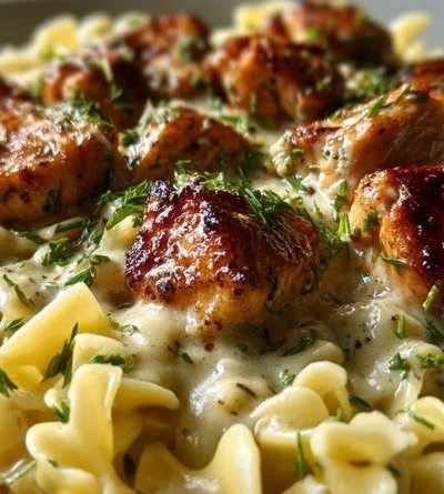 One-pan chicken with buttered noodles served in a bowl
