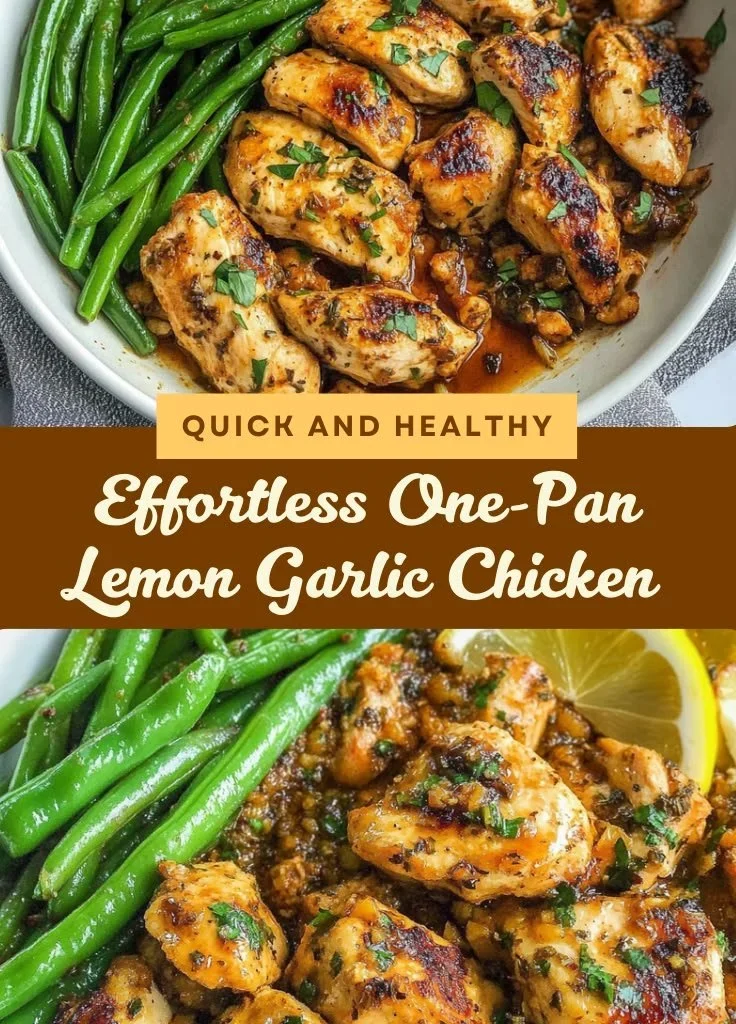 Delicious one-pan lemon garlic chicken served with green beans.