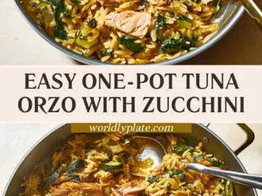 One-Pot Tuna Orzo with Zucchini dish ready to serve