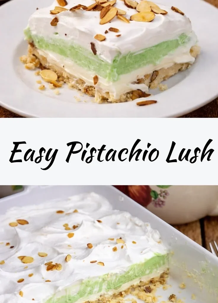 Delicious Pistachio Lush dessert topped with creamy layers and crushed nuts
