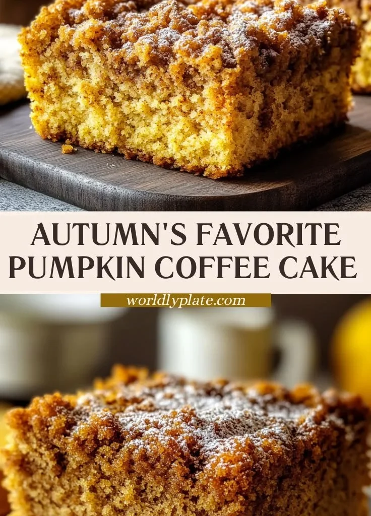 Deliciously spiced Pumpkin Coffee Cake on a rustic table