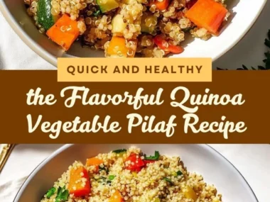 Bowl of colorful quinoa vegetable pilaf with fresh veggies and herbs