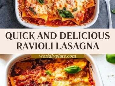 Delicious homemade Ravioli Lasagna with layers of cheese and sauce.