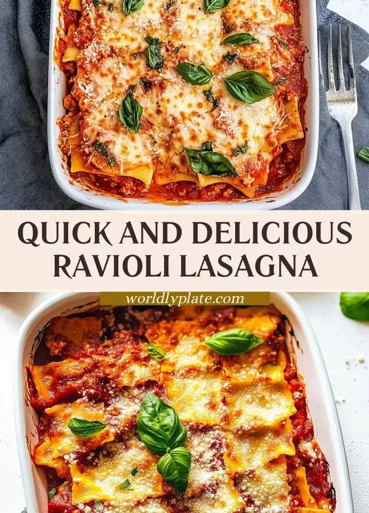 Delicious homemade Ravioli Lasagna with layers of cheese and sauce.