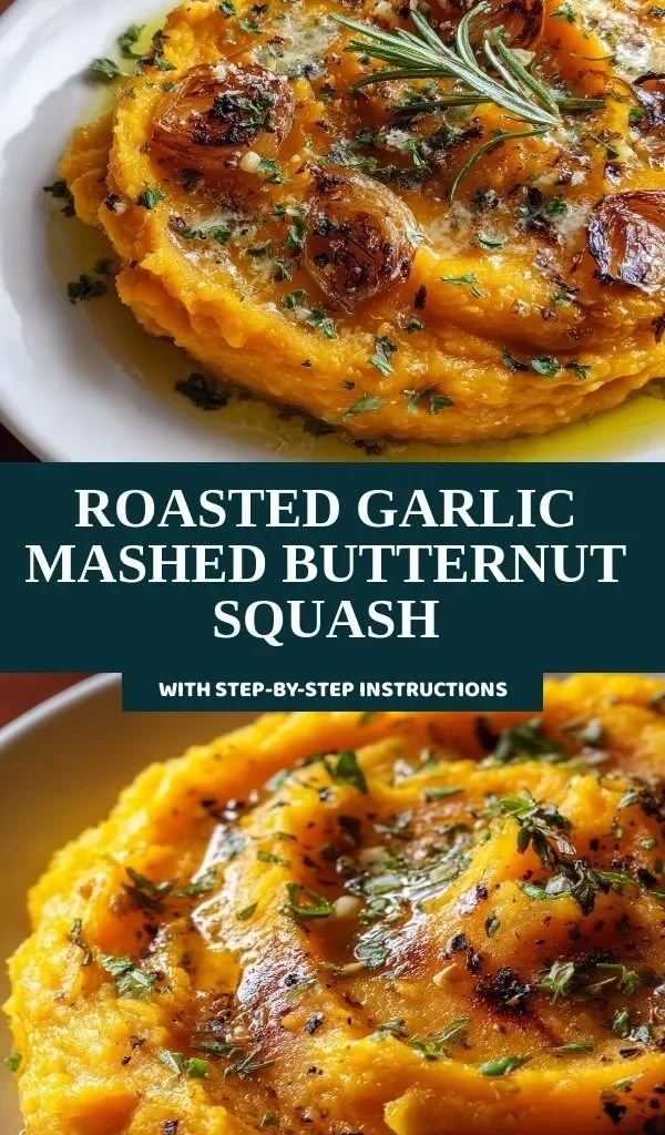 Creamy roasted garlic mashed butternut squash served in a bowl