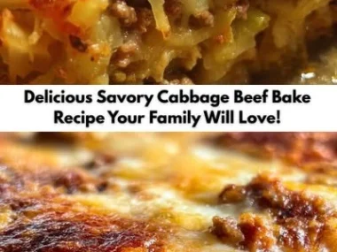 Savory Cabbage Beef Bake served in a baking dish with melted cheese on top