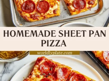 Delicious homemade sheet pan pizza topped with fresh ingredients