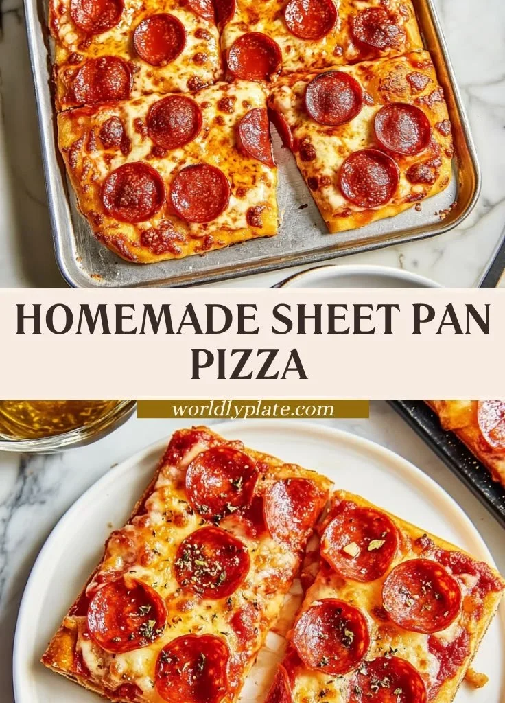 Delicious homemade sheet pan pizza topped with fresh ingredients
