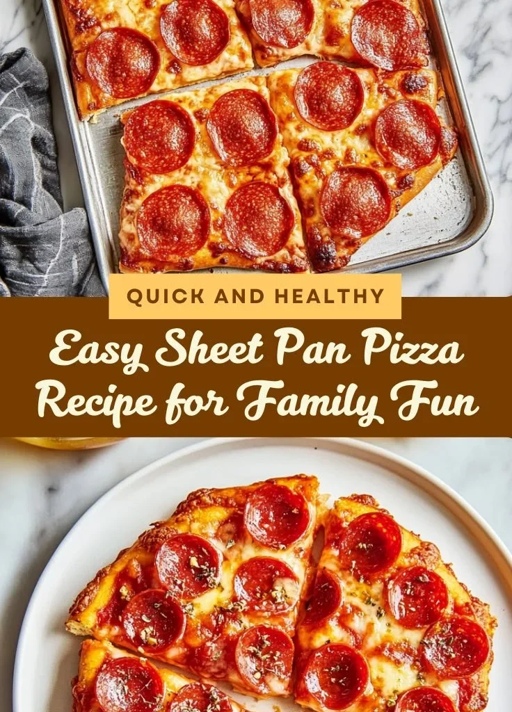 Delicious freshly baked Sheet Pan Pizza topped with colorful vegetables and cheese.