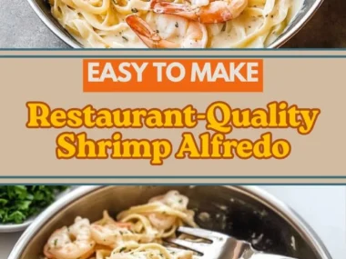 Delicious Shrimp Alfredo pasta dish with creamy sauce and shrimp