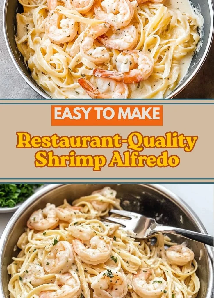 Delicious Shrimp Alfredo pasta dish with creamy sauce and shrimp