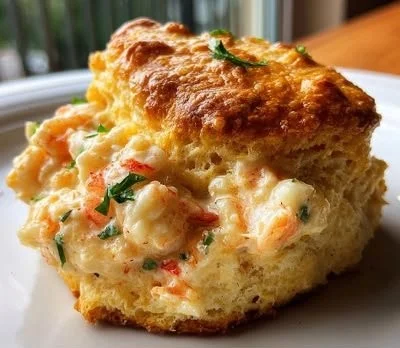 Delicious shrimp crab biscuits on a plate, perfect for seafood lovers