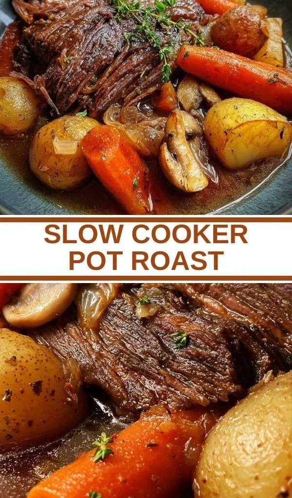Delicious slow cooker pot roast served with vegetables and gravy