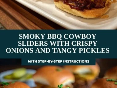 Smoky BBQ cowboy sliders with crispy onions and tangy pickles on a wooden platter