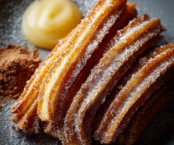 Delicious Spanish churros served with chocolate sauce.