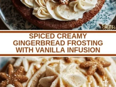 Creamy gingerbread frosting with vanilla infusion on festive gingerbread cookies.