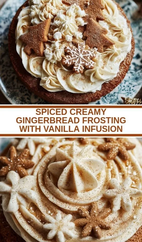 Creamy gingerbread frosting with vanilla infusion on festive gingerbread cookies.