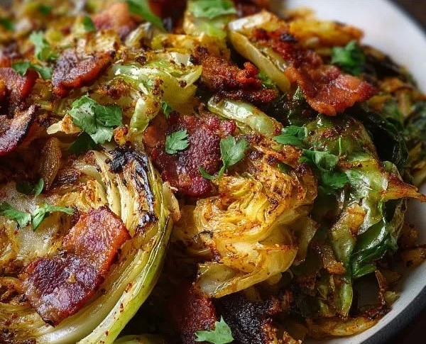 Spicy Smoky Fire-Roasted Cowboy Cabbage served on a plate
