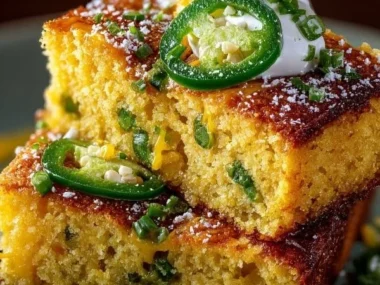 Spicy sweet jalapeño cornbread with a zesty lime drizzle on top.
