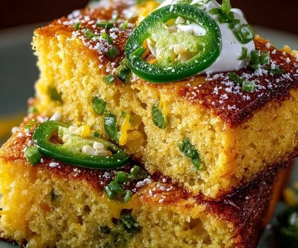 Spicy sweet jalapeño cornbread with a zesty lime drizzle on top.