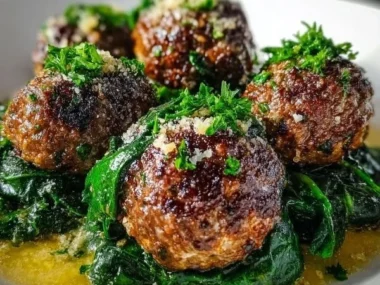Delicious spinach and garlic meatballs served on a plate