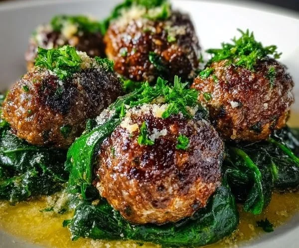 Delicious spinach and garlic meatballs served on a plate