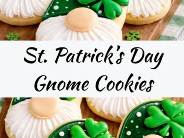 St. Patrick’s Day gnome cookies decorated with festive colors and designs