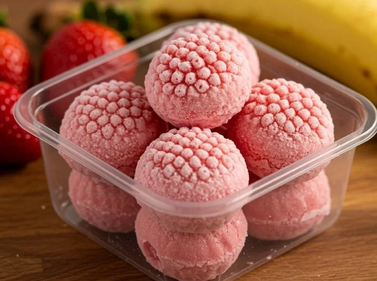 Strawberry and banana frozen balls for dogs