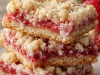 Delicious Strawberry Shortcake Bars topped with fresh strawberries and whipped cream