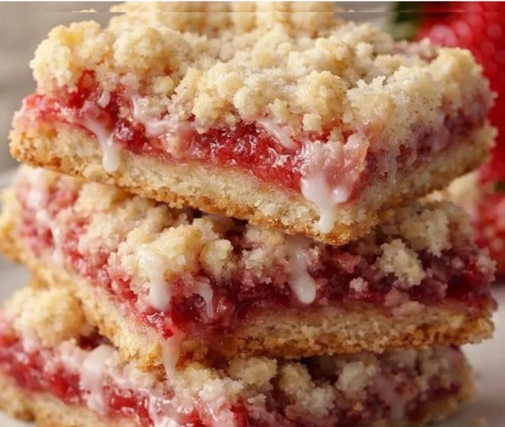 Delicious Strawberry Shortcake Bars topped with fresh strawberries and whipped cream