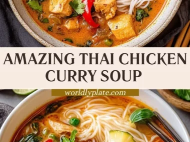 A bowl of flavorful Thai Chicken Curry Soup with fresh herbs and spices.