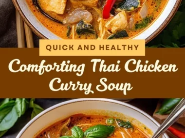 Bowl of Thai Chicken Curry Soup with fresh herbs and spices