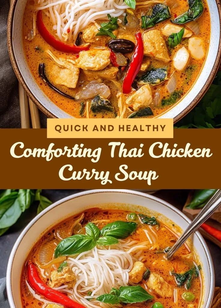 Bowl of Thai Chicken Curry Soup with fresh herbs and spices